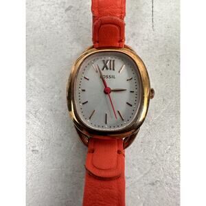 Fossil Watch Womens 24mm Oval Sculptor Gold Tone Coral Pink Band New Battery